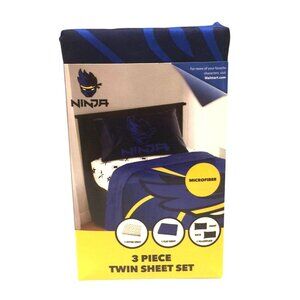 NINJA 3 Piece Twin Sheet Navy Black White Yellow Microfiber